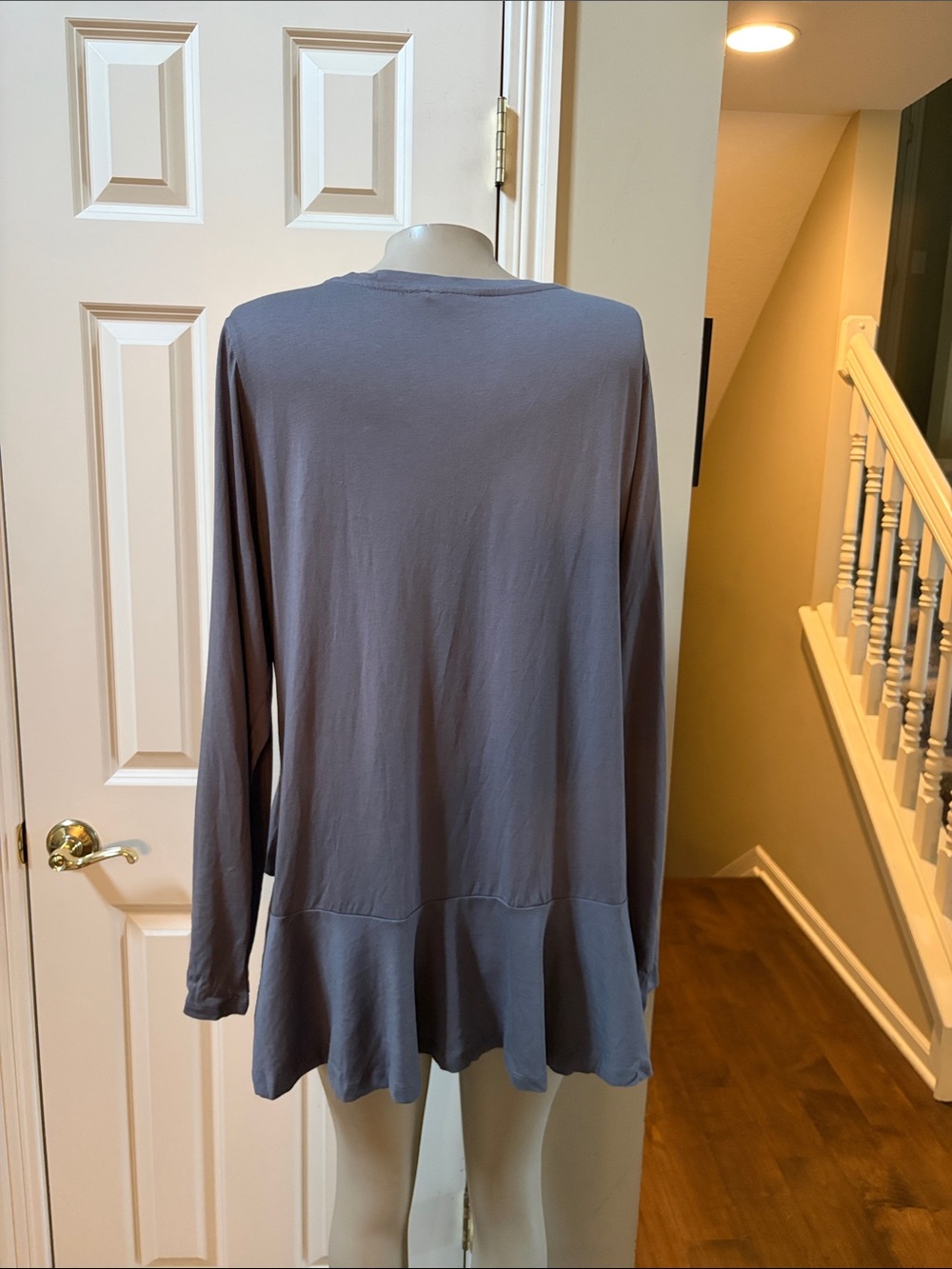 LOGO by Lori Goldstein Long Sleeve V-Neck Ruffle Hem Tunic Top - Gray, med - Picture 3 of 6